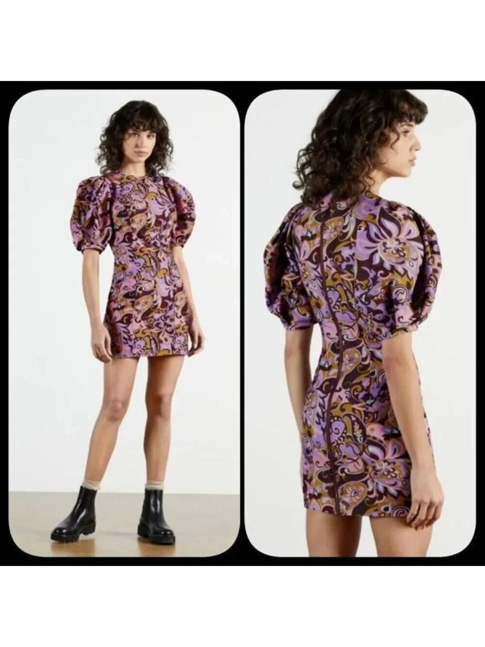 TED BAKER Flickl – Short Sleeve Printed Mini Dress Blk Pink 